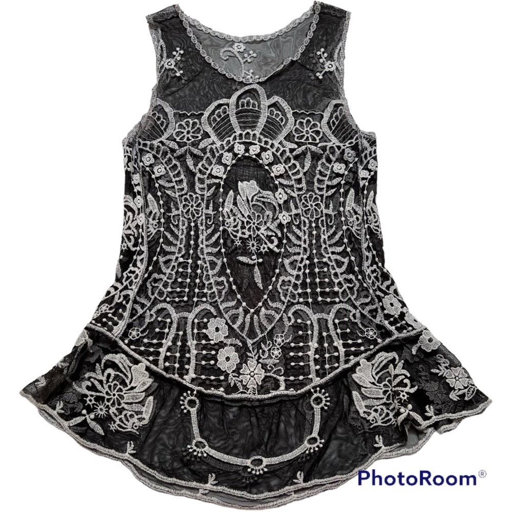 Boho embroidered mesh top